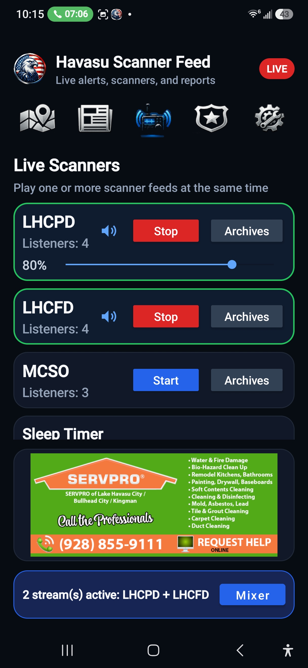Havasu Scanner Feed live scanner controls