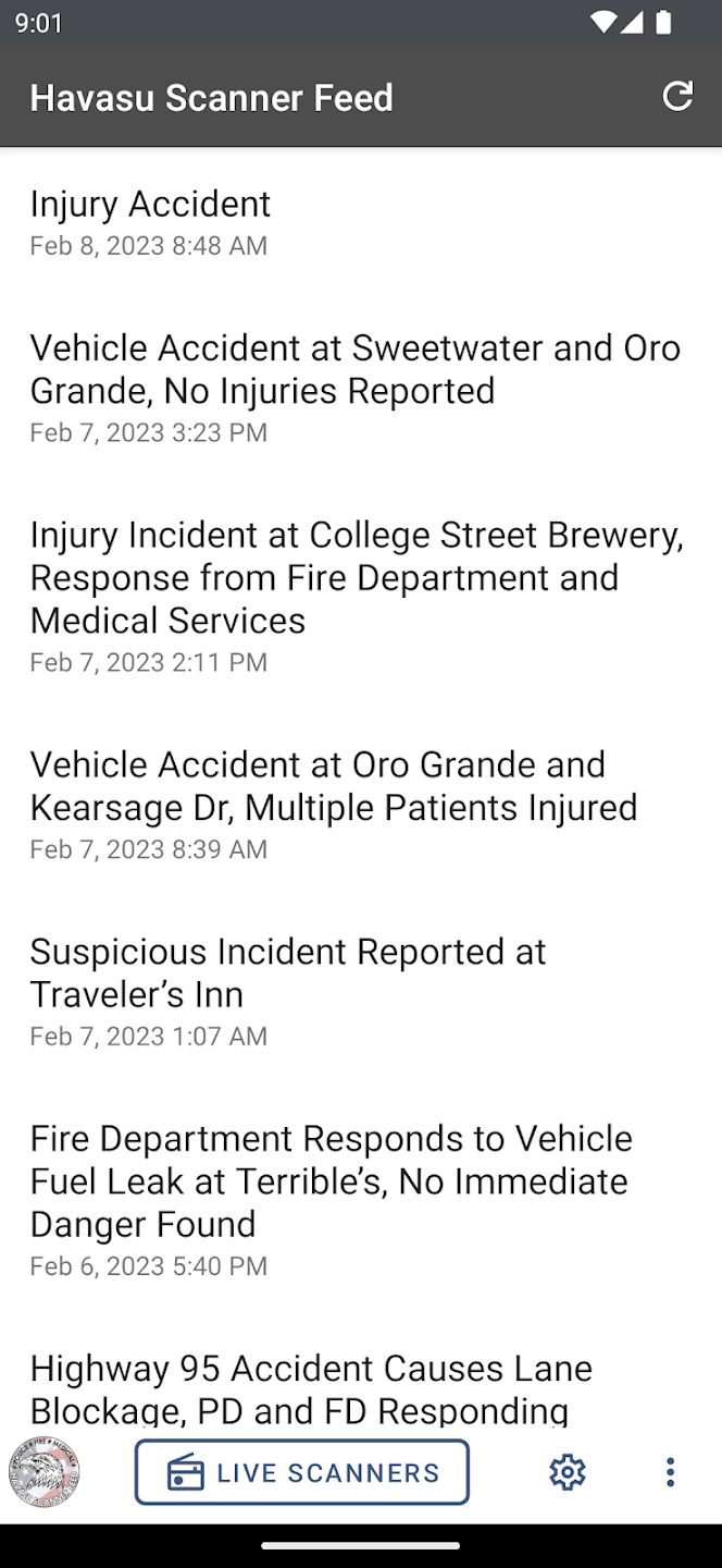 Original Havasu Scanner Feed app screen