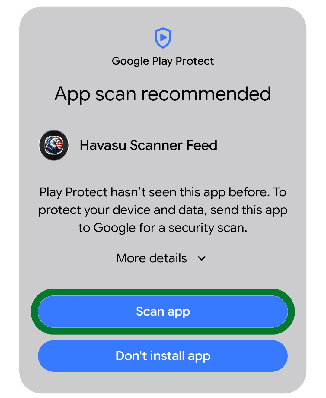 Google Play Protect scan app screen